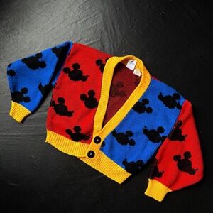 Mickey & Co J.G. Hook Cardigan Vintage Kids 4T Colorblock Mickey Mouse 90s USA